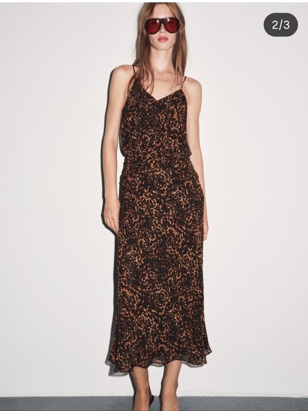 NWT, Zara animal print midi dress with a V-neckline, spaghetti straps Xs